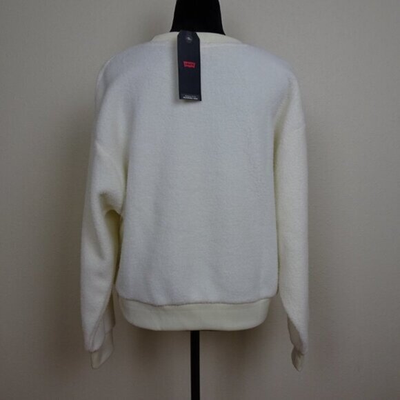Levi’s Fleece Sweatshirt Women's Size L Ivory Crew Neck Pullover Cozy Furry - Picture 5 of 10